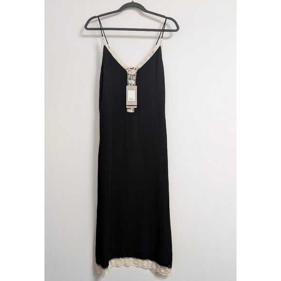 NEW ZARA Black Lace Trimmed Slip Midi Dress Women's Size XS - Picture 2 of 16